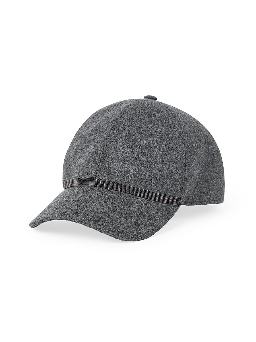 Women's Virgin Wool and Cashmere Flannel Baseball Cap with Shiny Band - Dark Grey - Size XS
