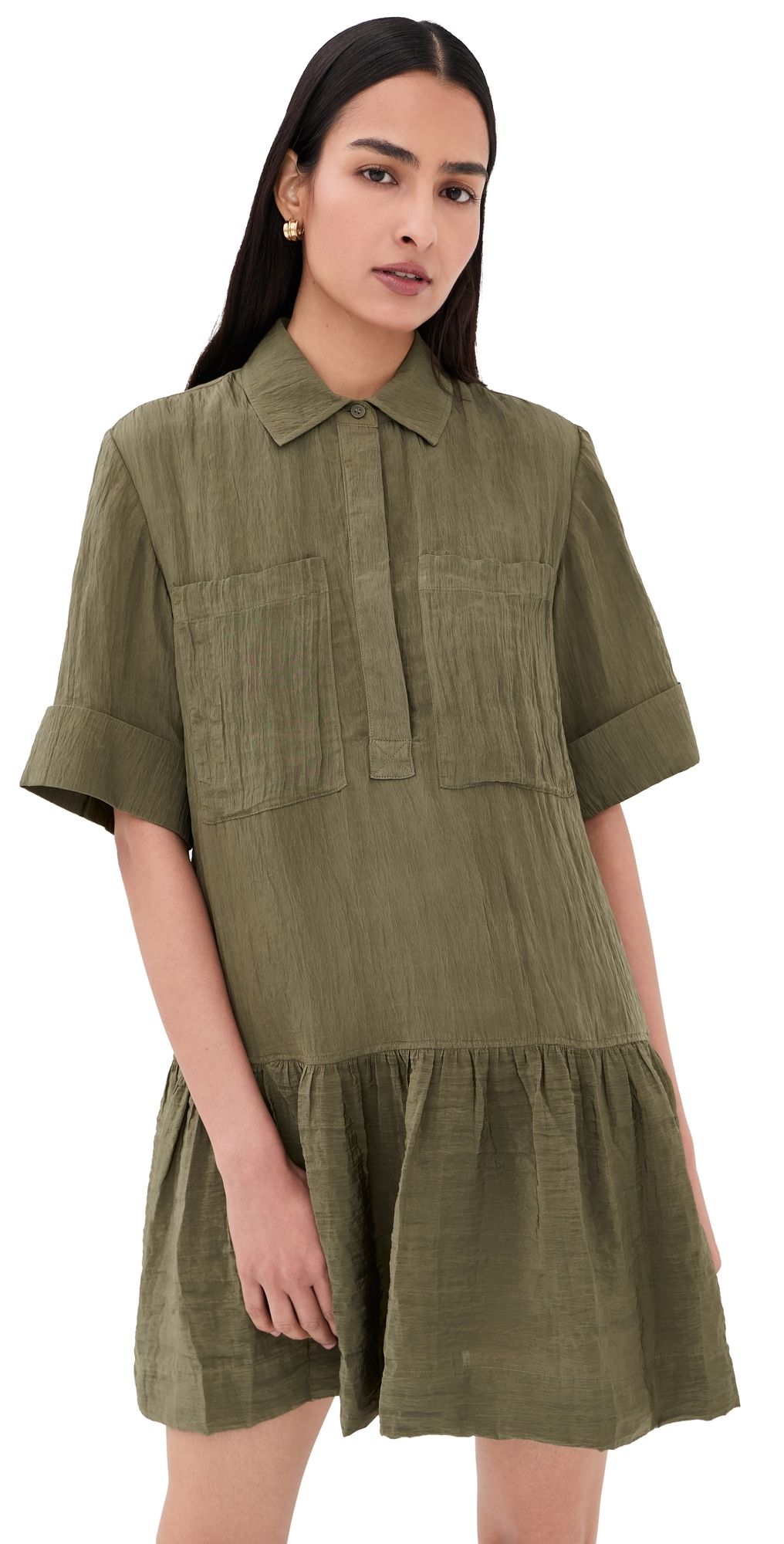 SIMKHAI Cris Short Sleeve Shirt Dress Sea Turtle L