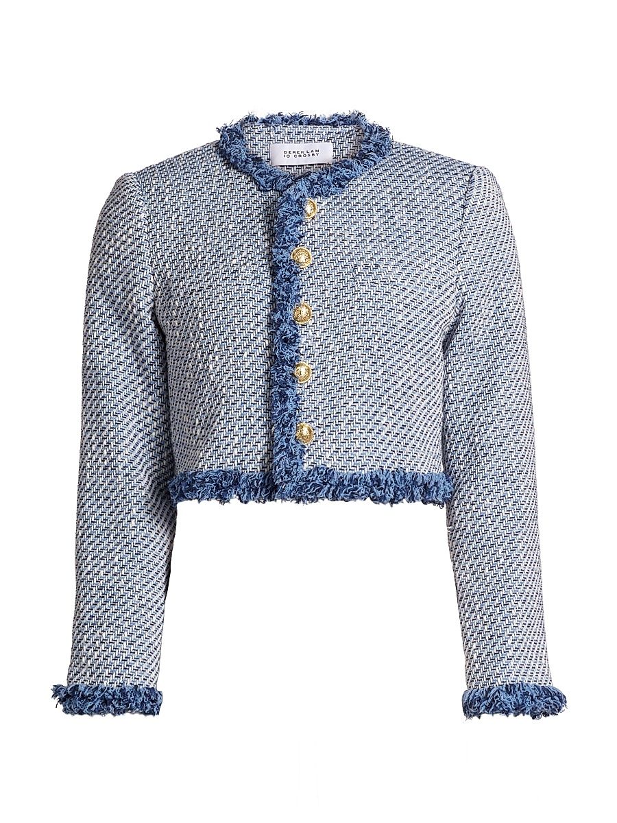 Women's Asuka Cropped Fringe Jacket - Indigo Multi - Size 12