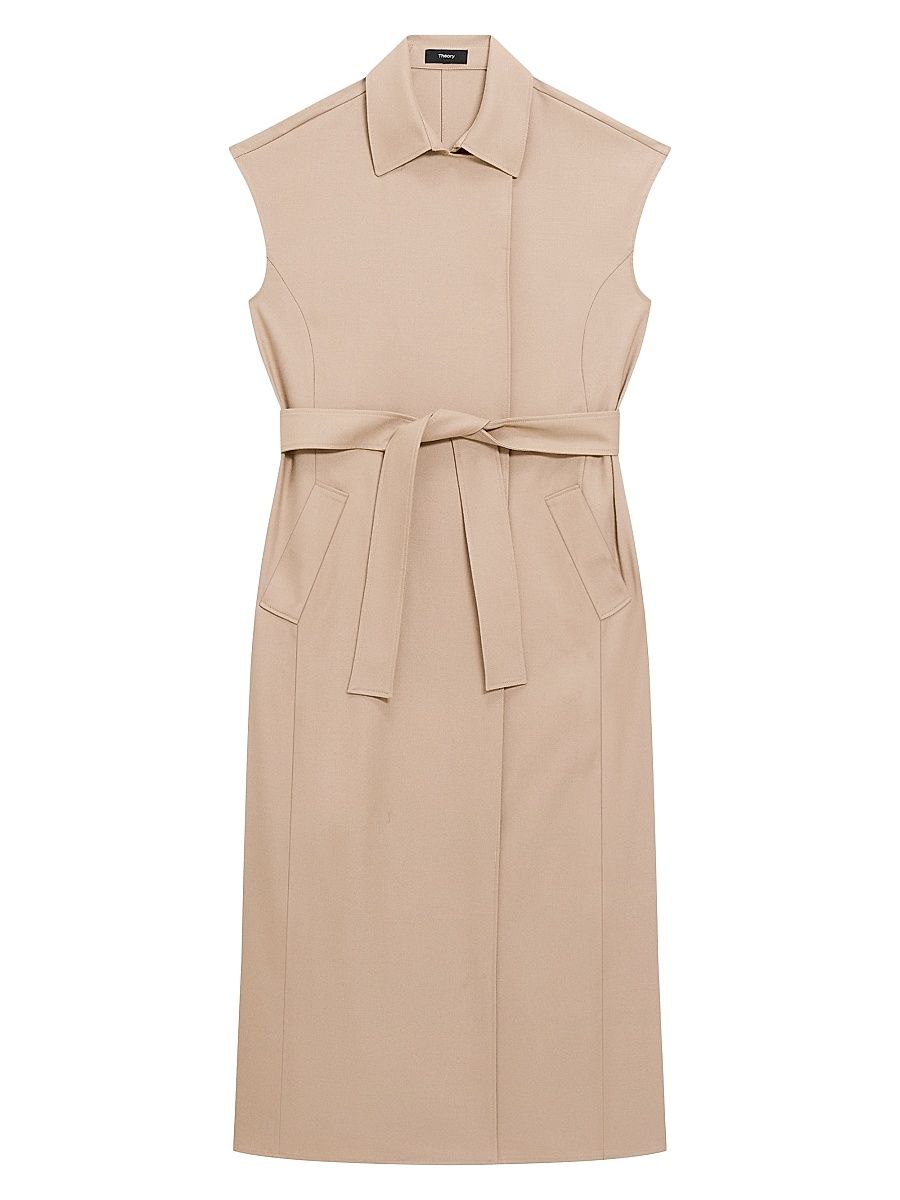 Women's Tie-Waist Wool-Blend Midi-Dress - New Camel - Size Large