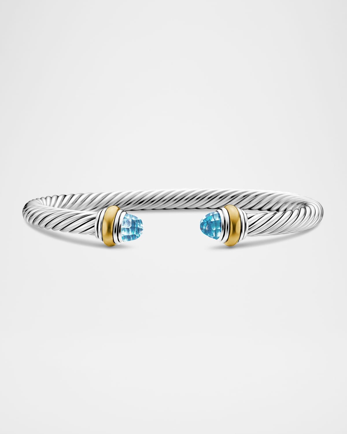 Cable Bracelet with Gemstone in Silver with 14K Gold, 5mm