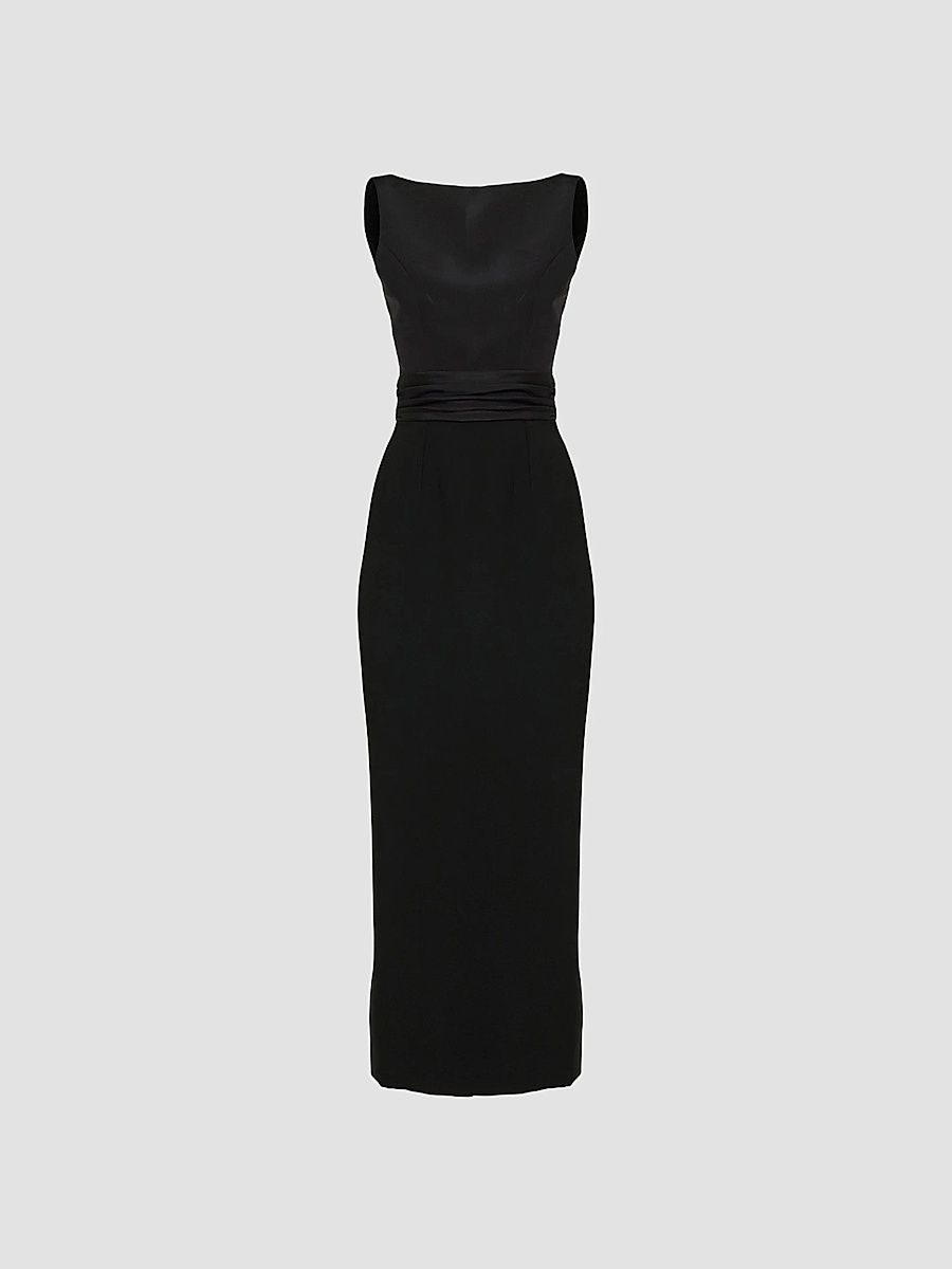 Women's Silk Column Midi Dress - Black - Size 12