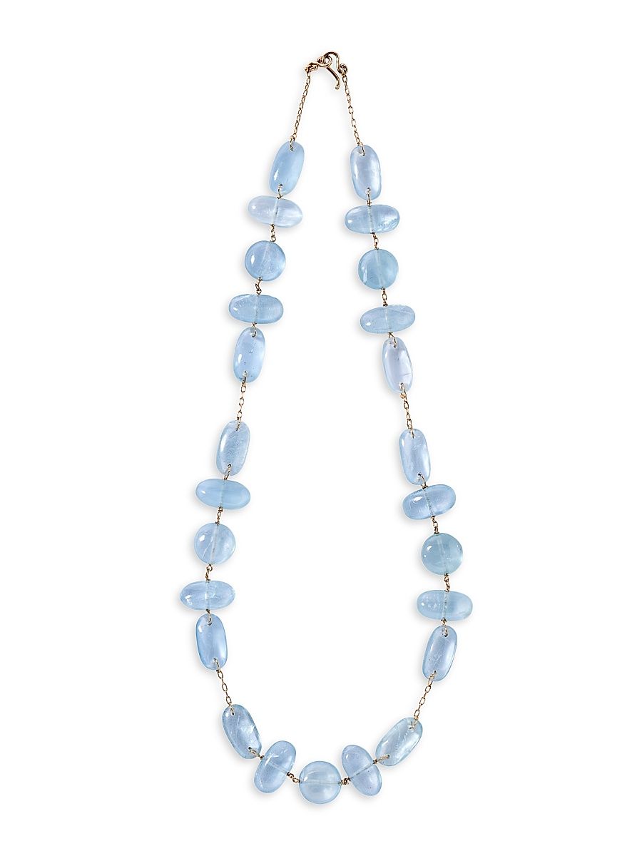 Women's 18K Yellow Gold & Aquamarine Double-Cross Stone Collar Necklace - Aquamarine