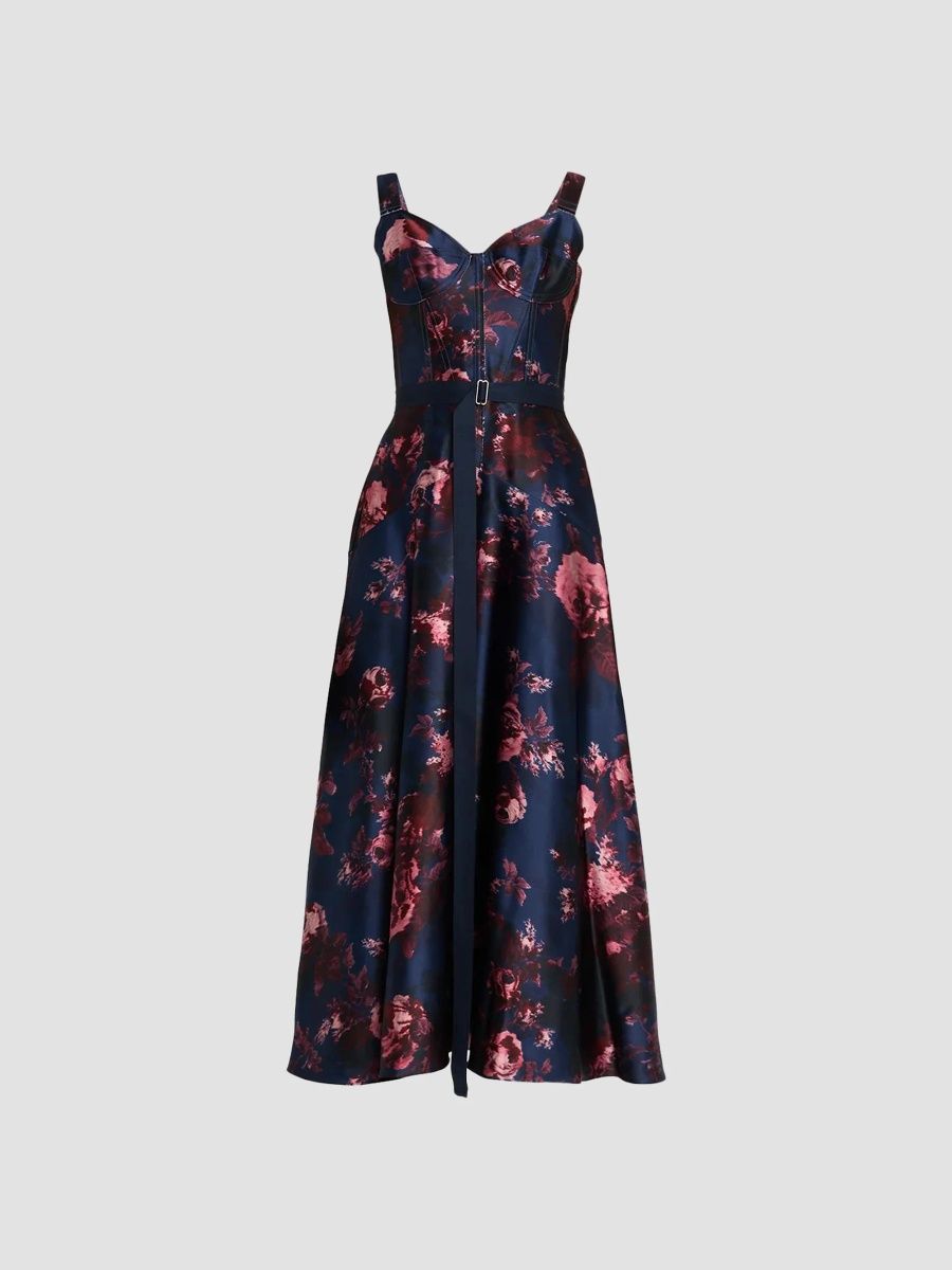 Erdem Women's Floral Belted Midi Dress - Fonteyn Rose Ink - Size 8