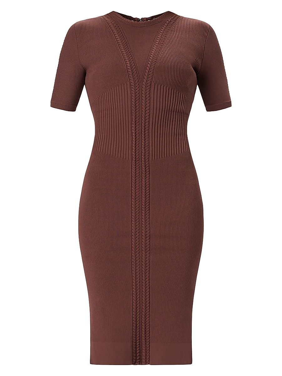 Women's Alina Rib-Knit Crewneck Midi-Dress - Coffee - Size XS