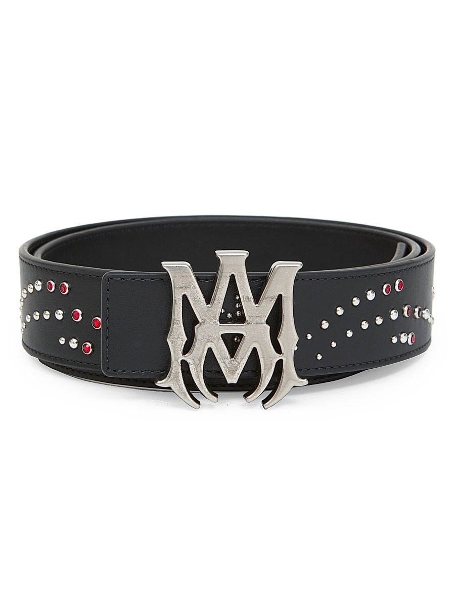 Men's MA Studded Leather Belt - Black - Size 34