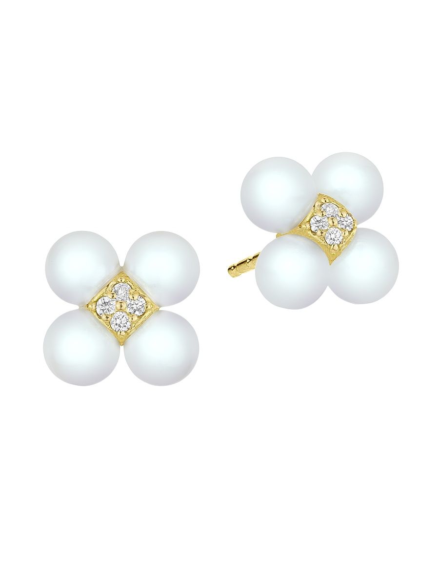 Women's Sequence 18K Yellow Gold, Akoya Pearl & 0.11 TCW Diamond Stud Earrings - Yellow Gold