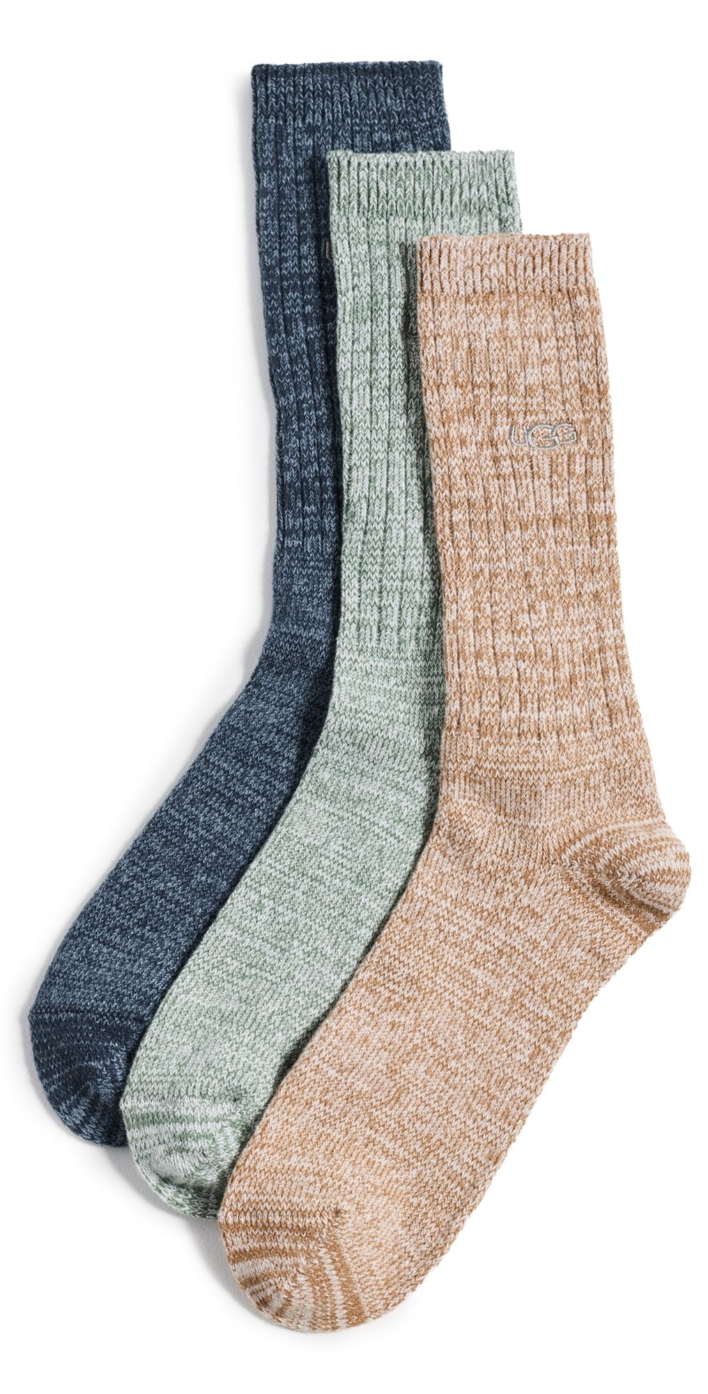 UGG Trey Rib Knit Crew Socks 3 Pack Tahoe Blue/Chestnut/Green One Size
