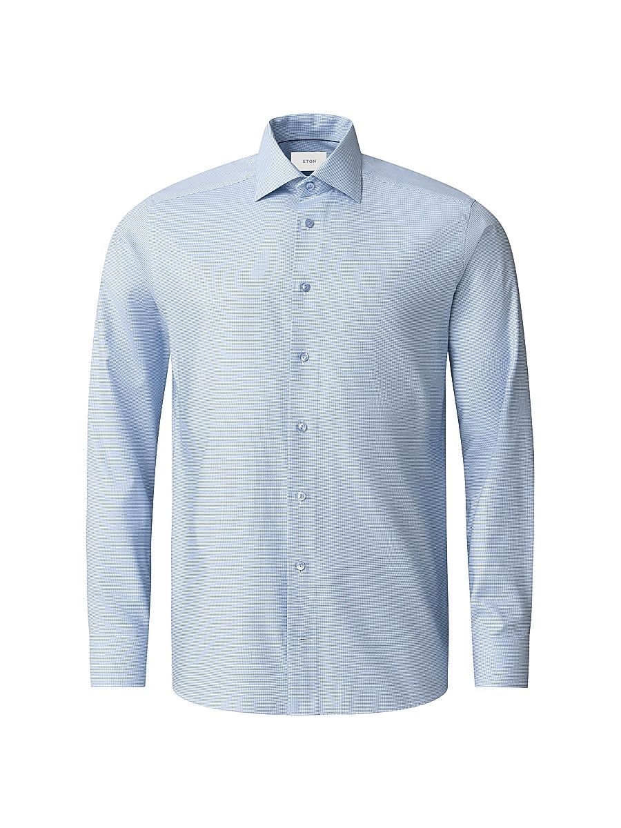Men's Slim-Fit Semi Solid Button-Front Shirt - Blue - Size 17.5