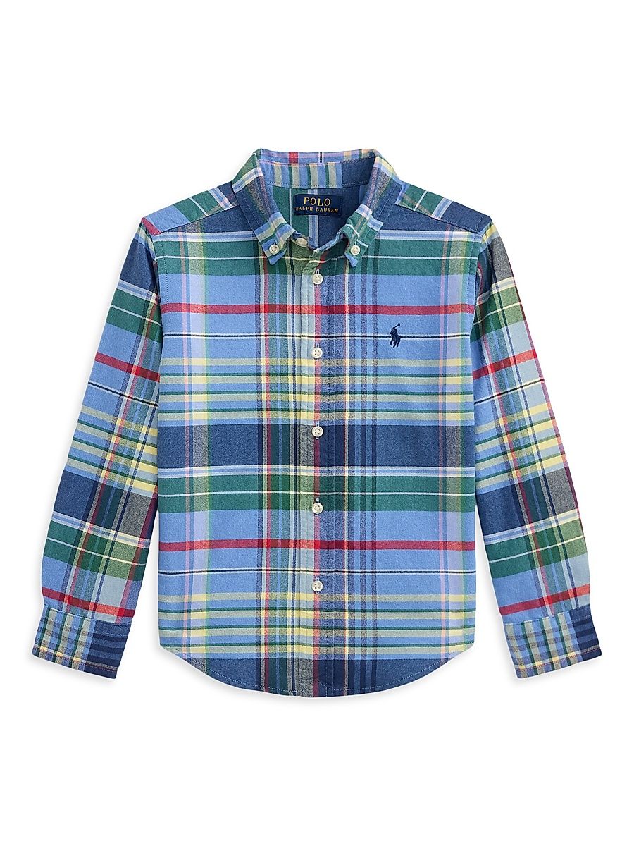 Little Boy's & Boy's Cotton Oxford Shirt - Blue Yellow Multi - Size 18