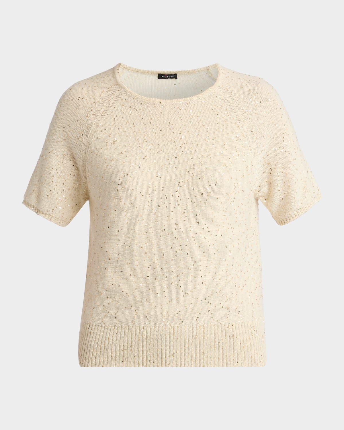 Paillette Cashmere Knit Short-Sleeve Sweater