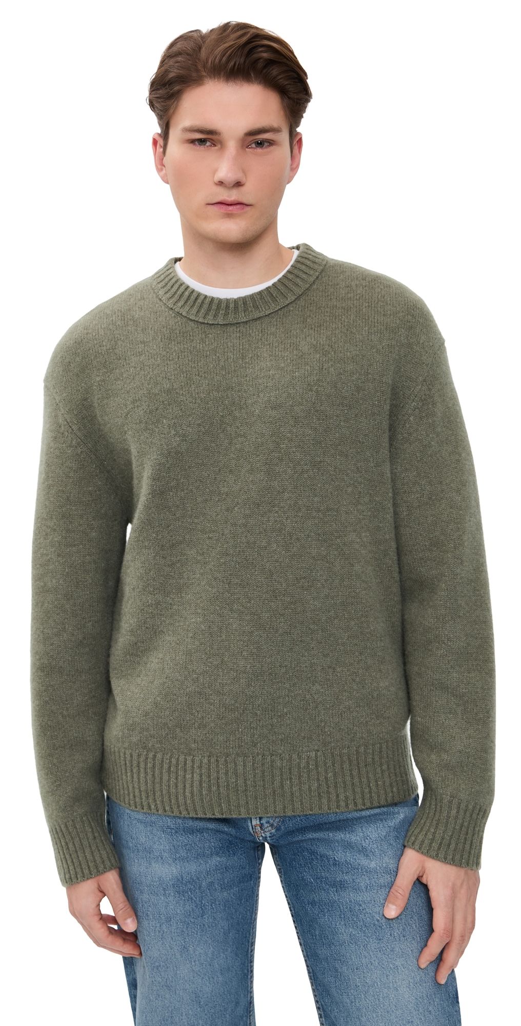 FRAME Cashmere Crew Neck Sweater Smoky Green XL