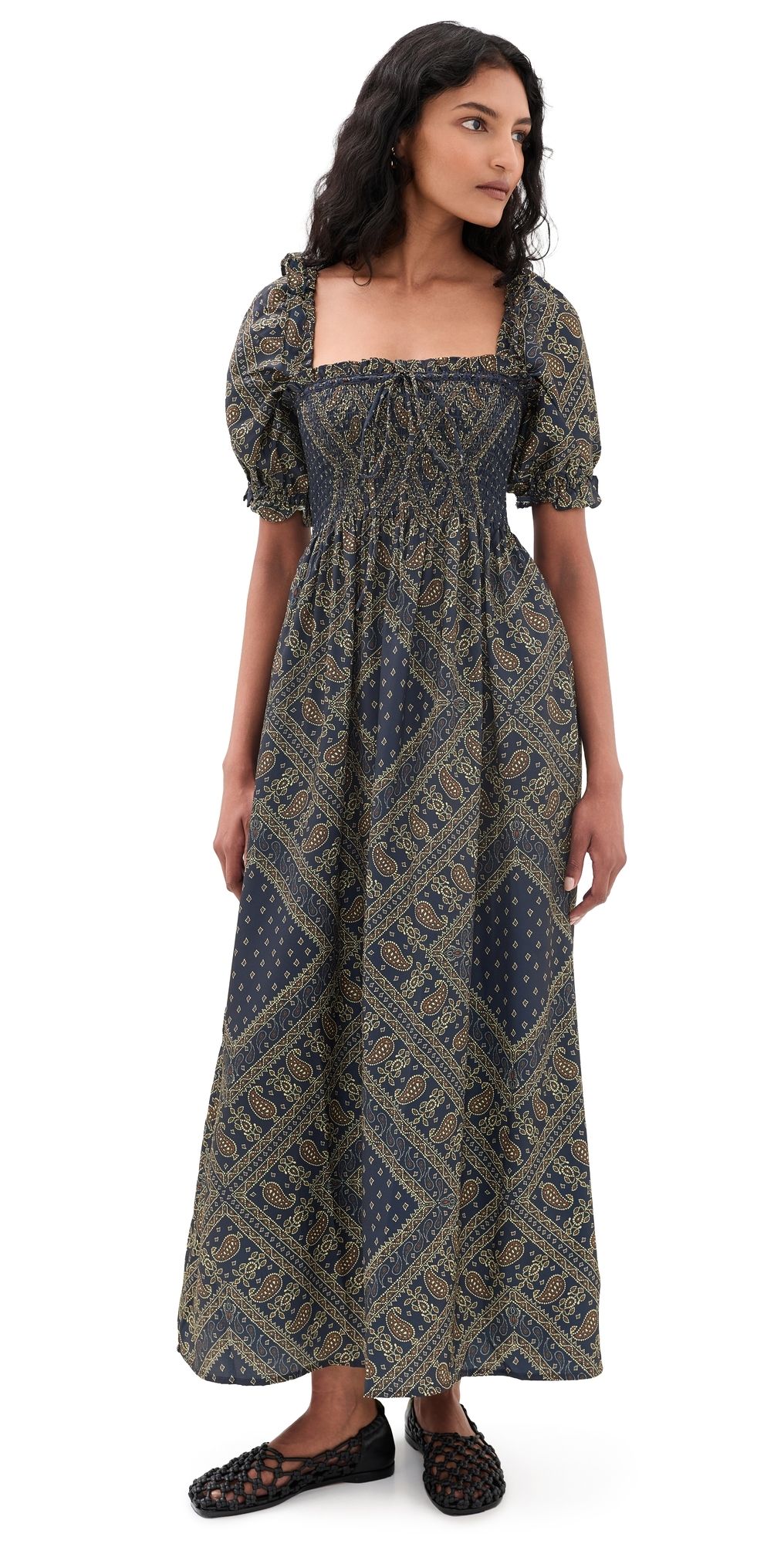 Hill House Home The Scarlett Midi Nap Dress Gemstone Scarf/Navy L