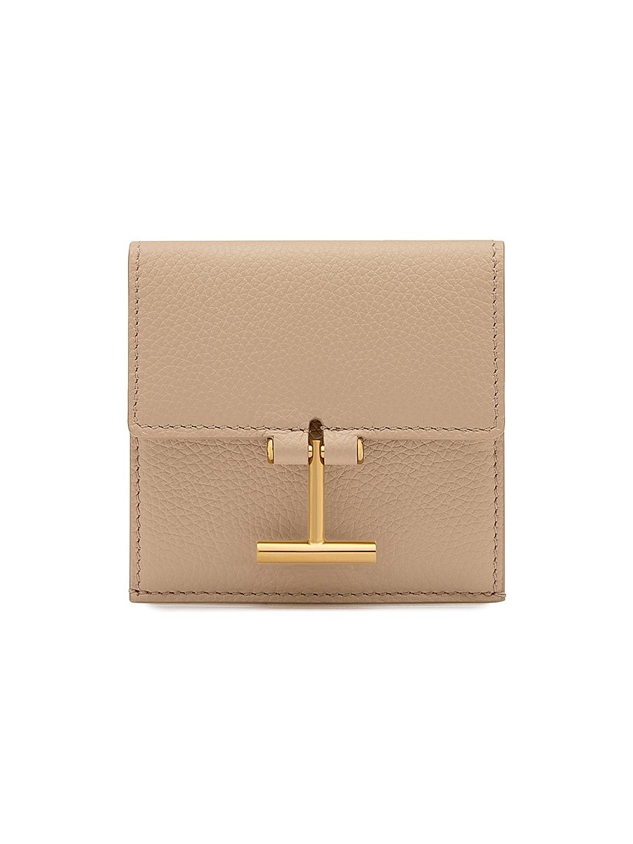 Women's Tara Logo Leather Card Holder - Light Beige