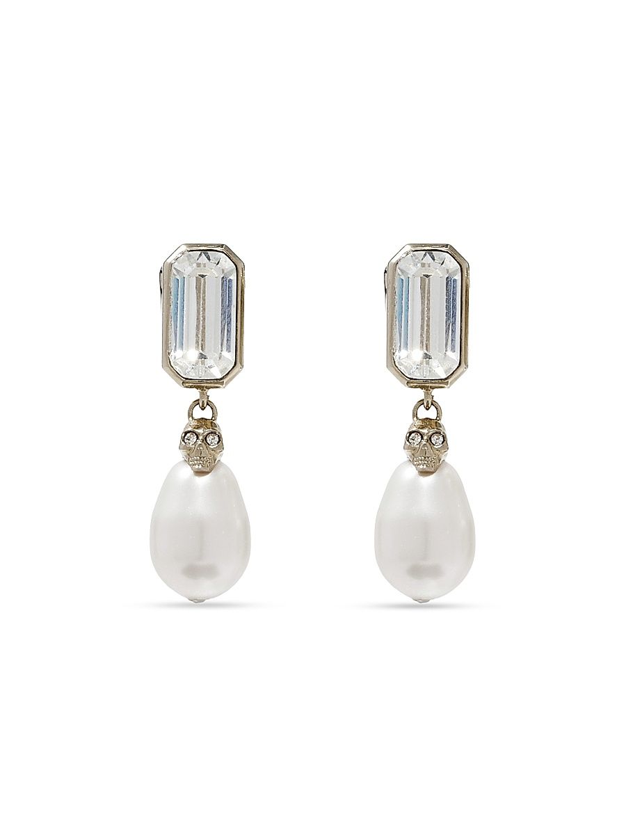 Women's Crystal & Imitation Pearl Drop Earrings - Black