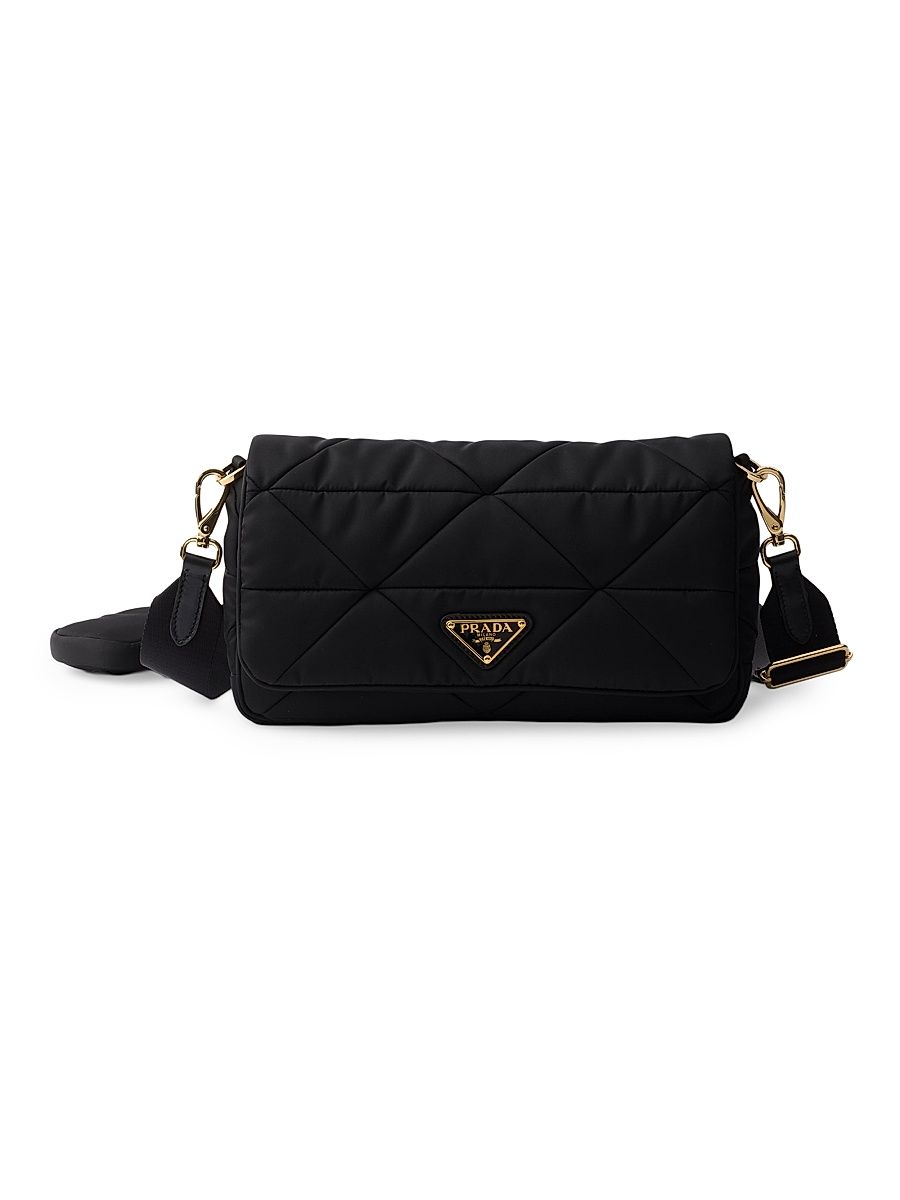 Women's Padded Re-Nylon Shoulder Bag - Black Gold