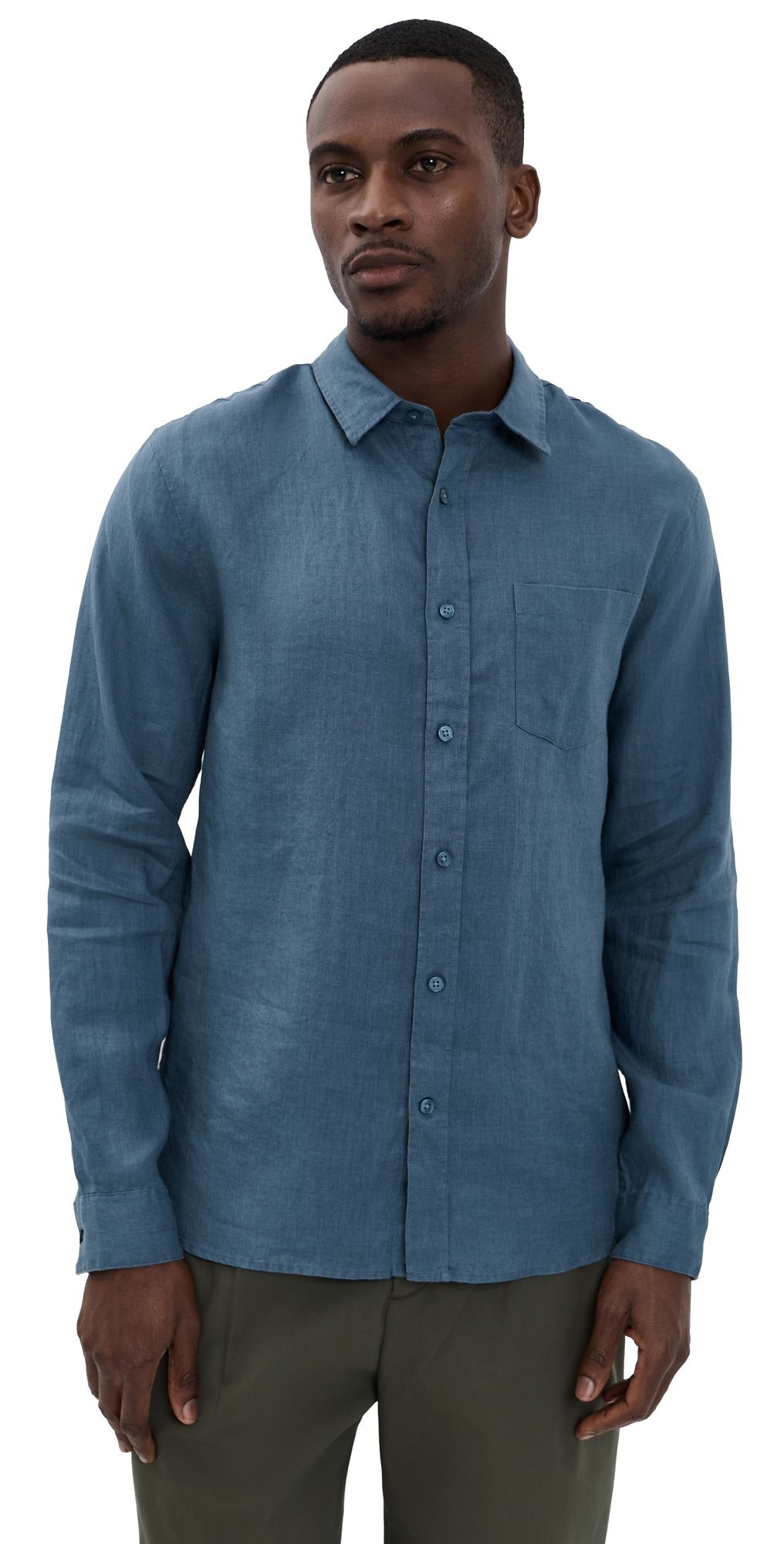 Vince Long Sleeve Linen Shirt Uniform Blue S