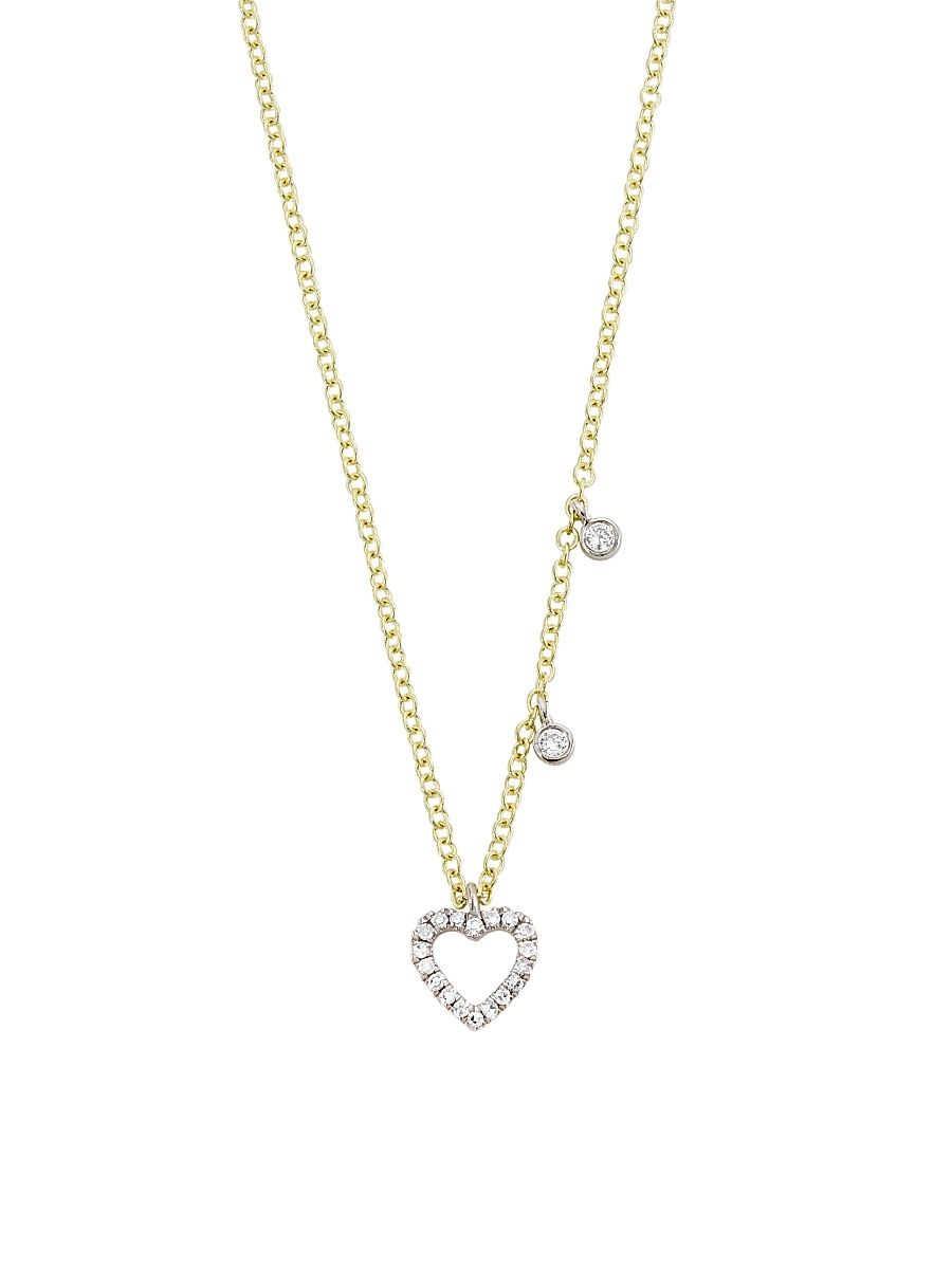 Women's Dainty Two-Tone 14K Gold & Diamond Heart Pendant Necklace - Yellow Gold