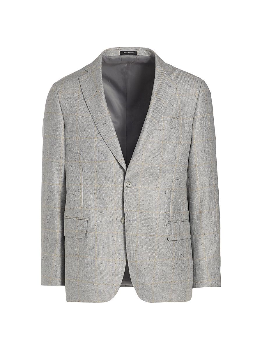 Men's COLLECTION Grid Wool Two-Button Sport Coat - Mirage Gray - Size 44