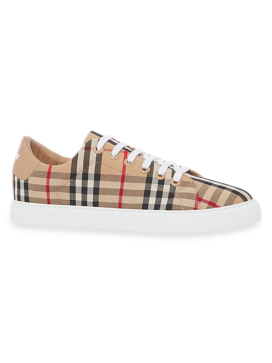 Women's Albridge Check & Leather Low-Top Sneakers - Archive Beige - Size 10.5
