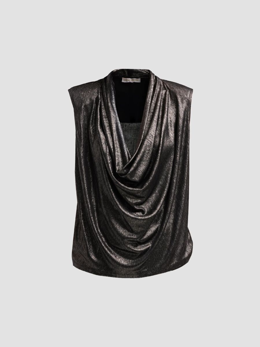 Ramy Brook Women's Camila Metallic Drape Top - Gunmetal - Size XL