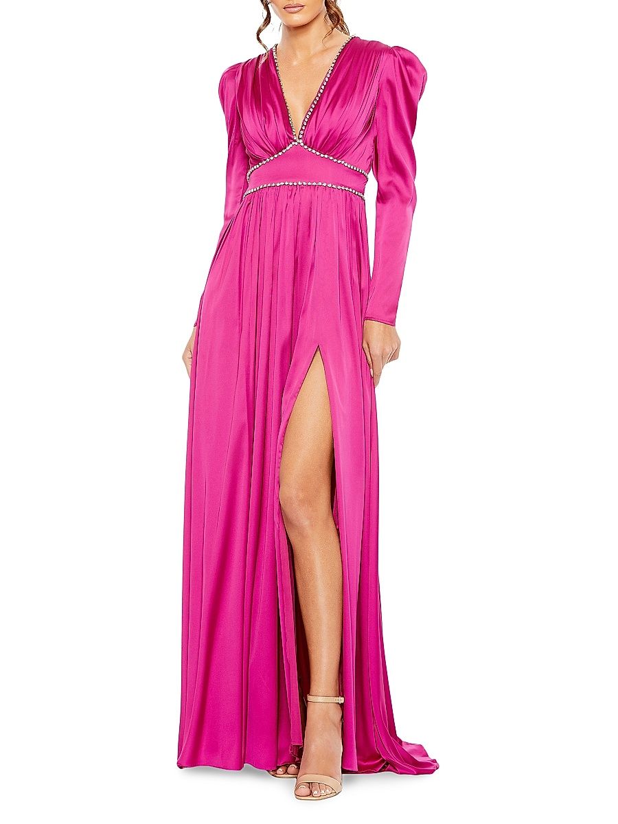 Women's Ieena Satin Embellished Empire Gown - Magenta - Size 4