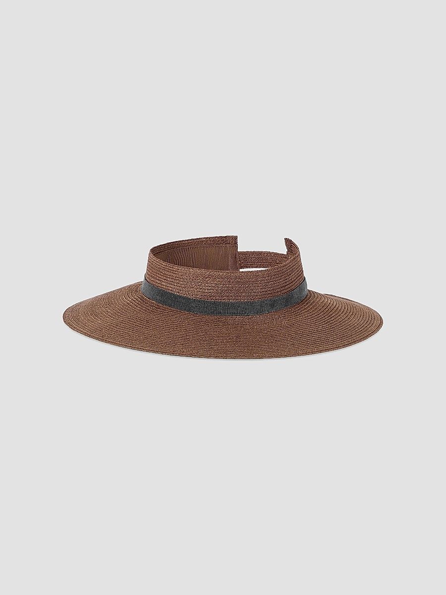 Brunello Cucinelli Women's Hemp Visor with Precious Band - Light Brown - Size Large