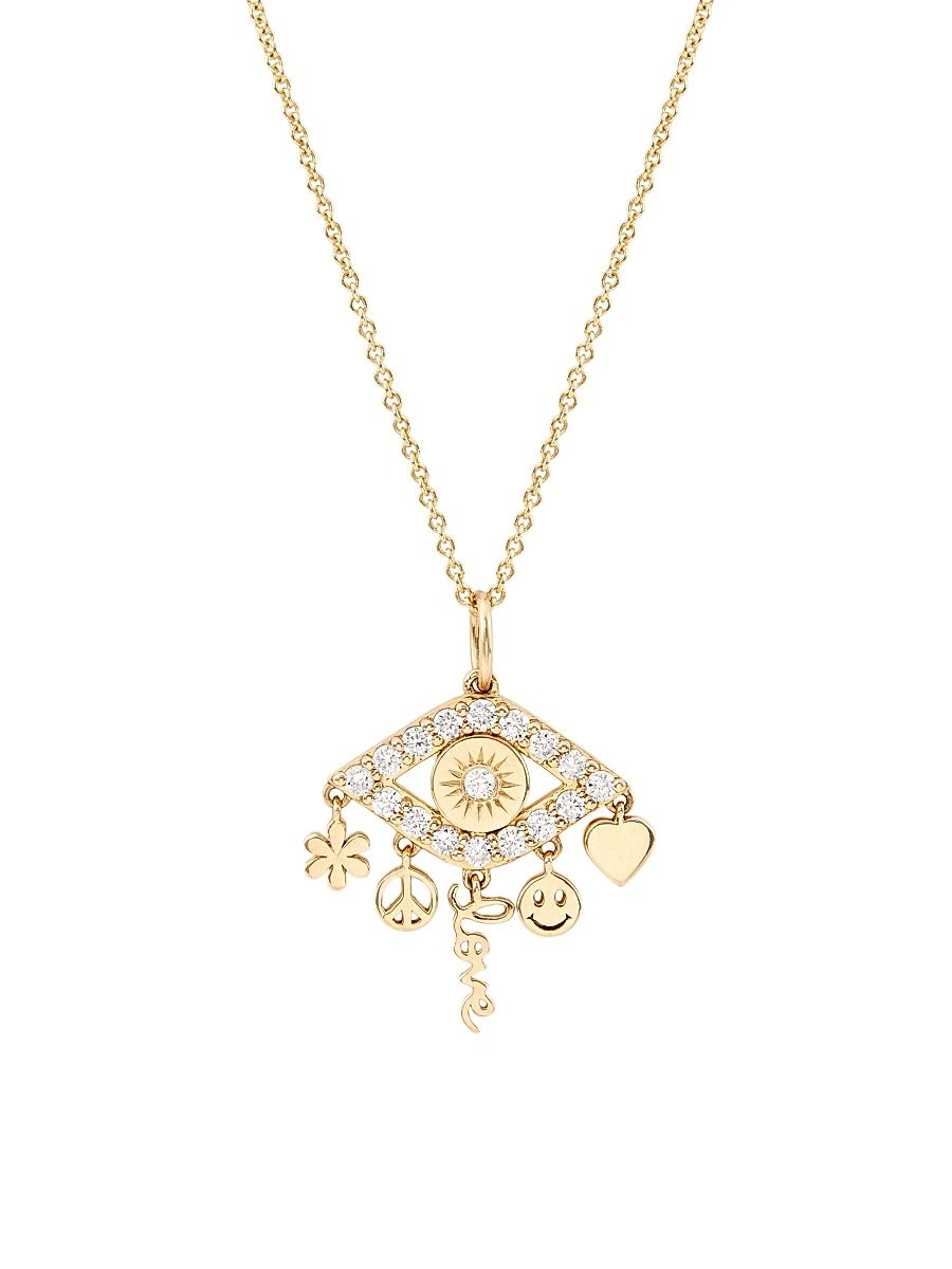 Women's 14K Yellow Gold & 0.18 TCW Diamonds Evil Eye Necklace - Gold