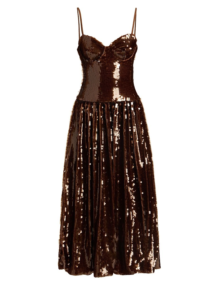 Women's Sequined Molded Midi-Dress - Brown - Size 6