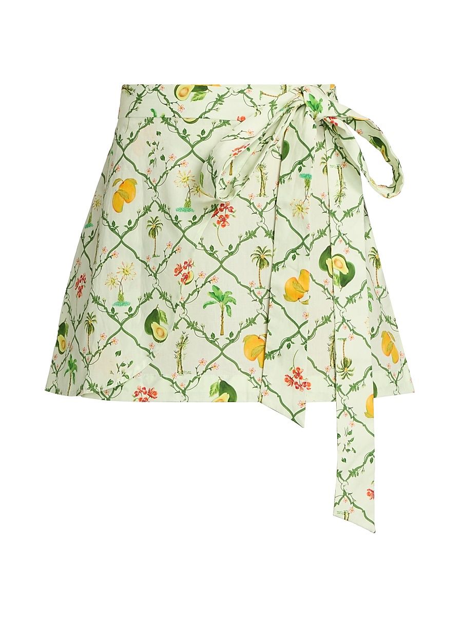 Women's Pushpanjali Botanical Cotton Wrap Miniskirt - Ivory Multi Checks - Size Large