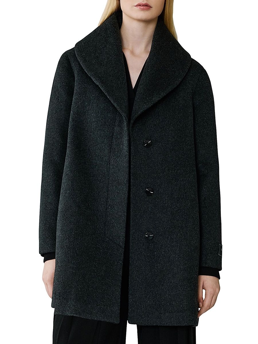 Women's Elsa Wool-Blend Shawl Collar Coat - Black Heather - Size XL