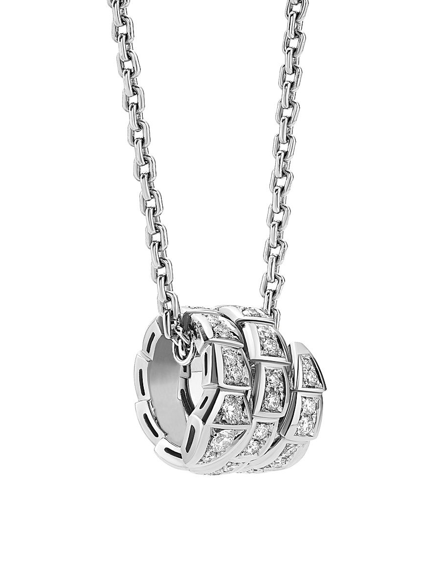 Women's Serpenti Viper 18K White Gold & Pavé Diamond Pendant Necklace - White Gold