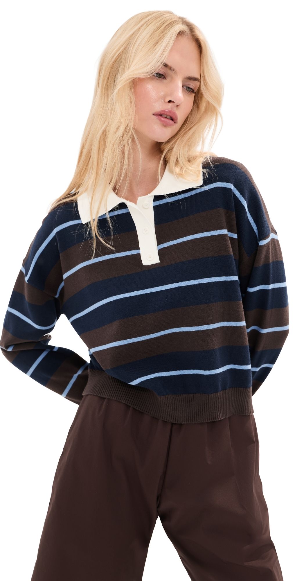 LE BOP Zadie Polo Shirt Chocolate Stripe XS