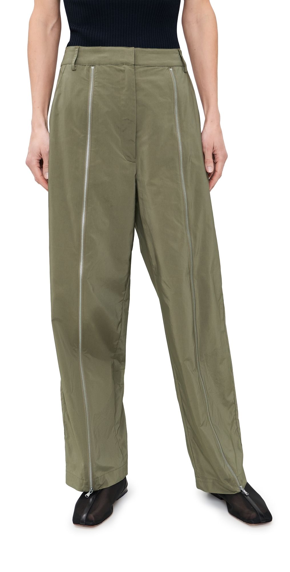Tibi Nylon Zipper Petite Trousers Dark Taupe 00