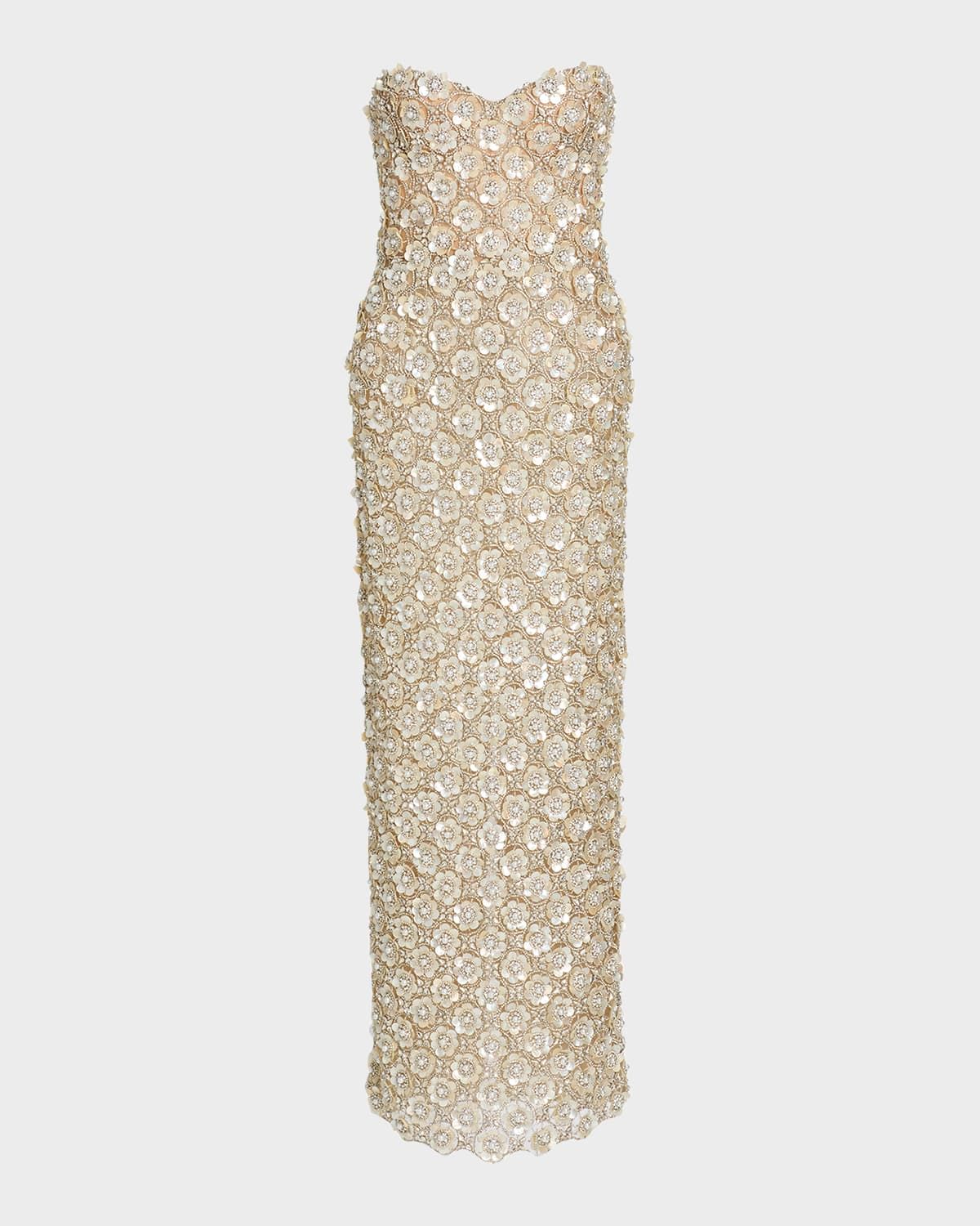 Sweetheart Strapless Pearly Embroidered Column Gown