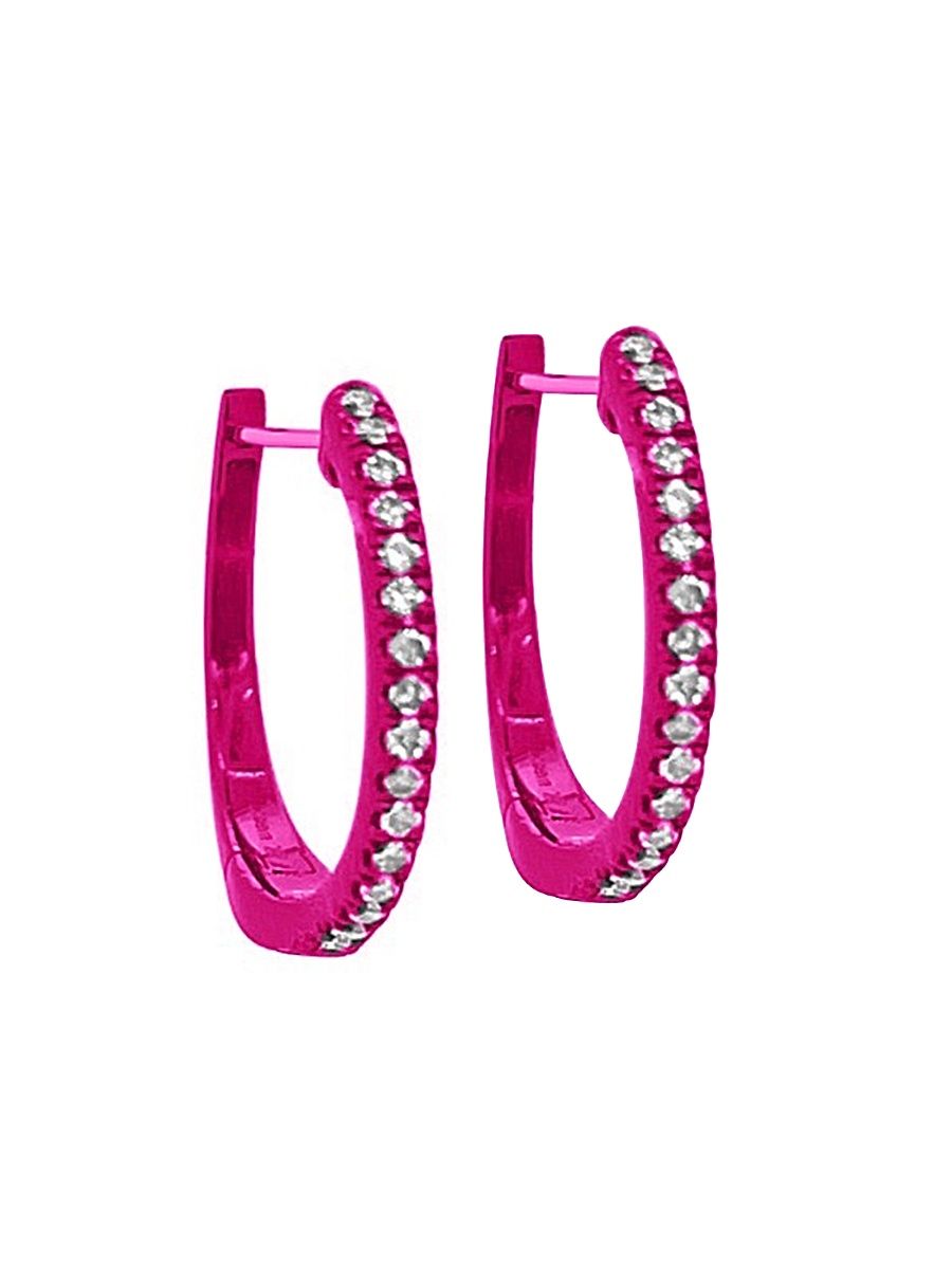 Women's Rhodium-Plated 14K White Gold & 0.08 TCW Diamond Hoop Earrings - Pink