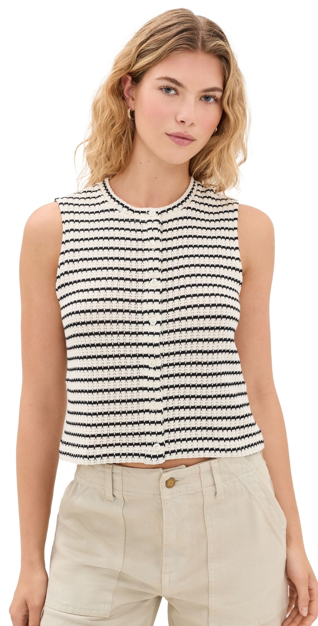 Madewell Tuck Stitch Sweater Vest Texture Black Stripe Tuck Stitch XXS