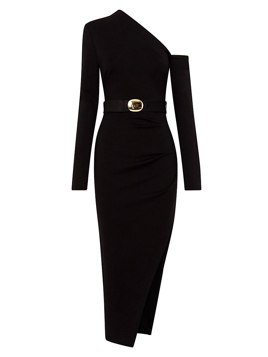 Women's Shiloh Asymmetric Cold-Shoulder Midi-Dress - Black - Size 12