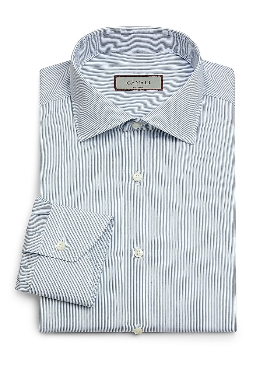 Men's Micro Stripe Cotton Dress Shirt - Blue White - Size 17.5