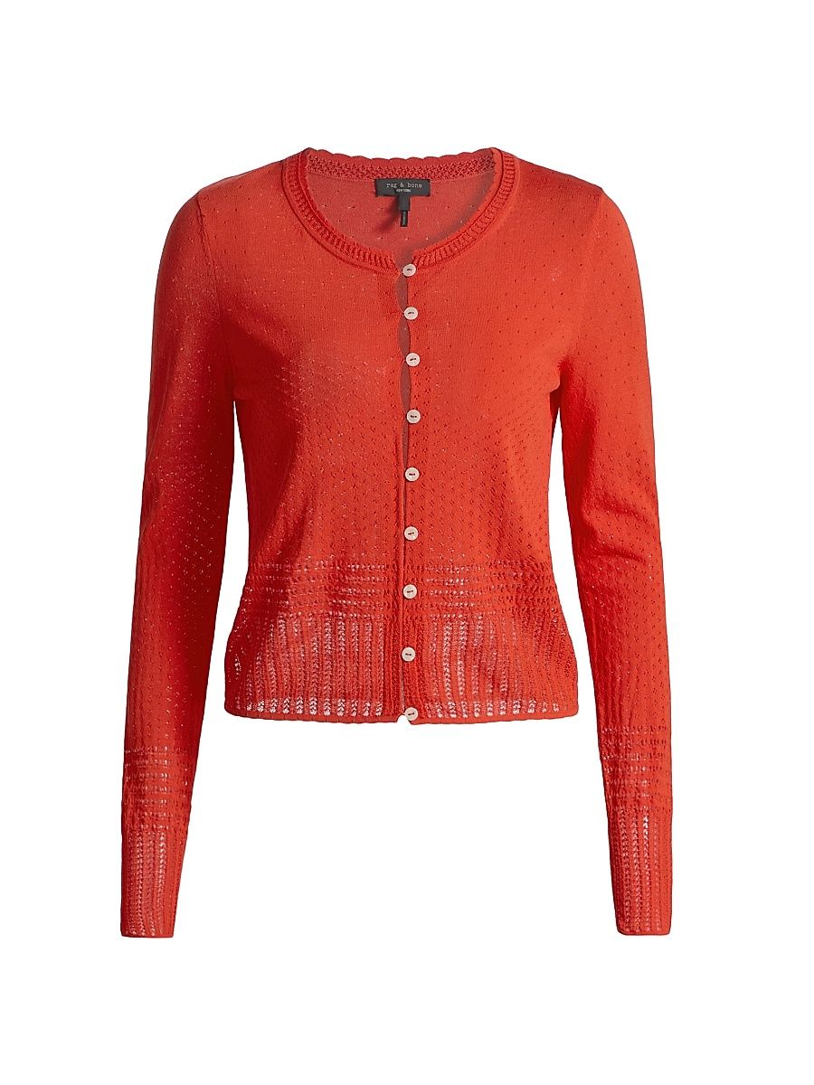 Women's Michelle Pointelle Knit Cardigan - Bright Red - Size XS