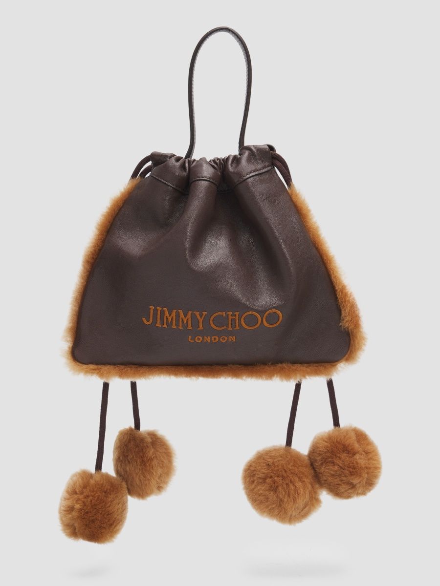 Jimmy Choo Women's Shearling Pom-Pom Leather Top Handle Bag - Teddy Chocolate Gold
