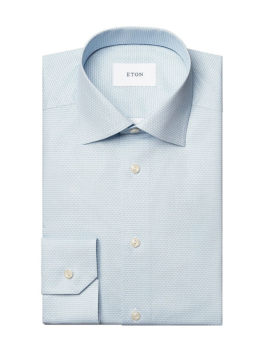 Men's Contemporary Fit Geometric Twill Shirt - Light Blue - Size 17