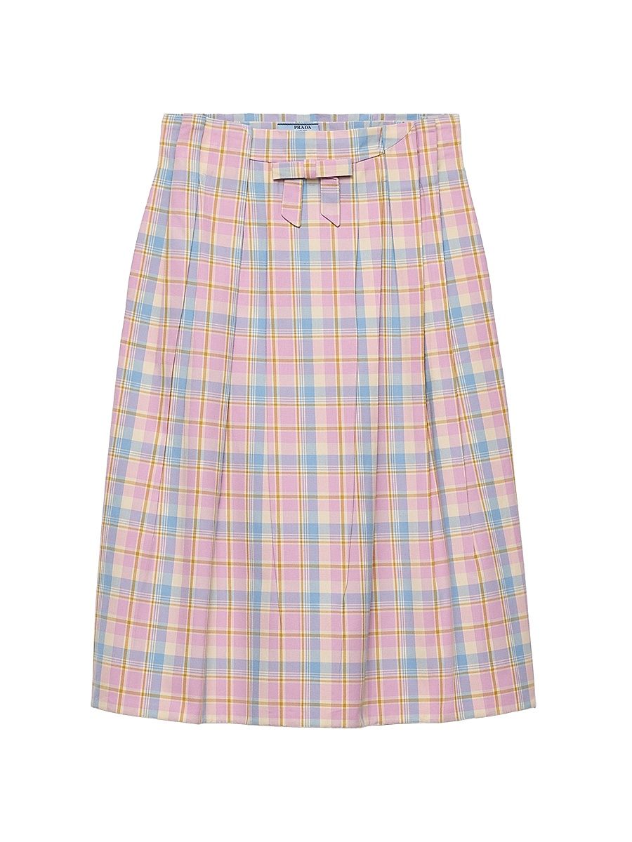 Women's Checked Cotton Midi Skirt - Pink - Size 8