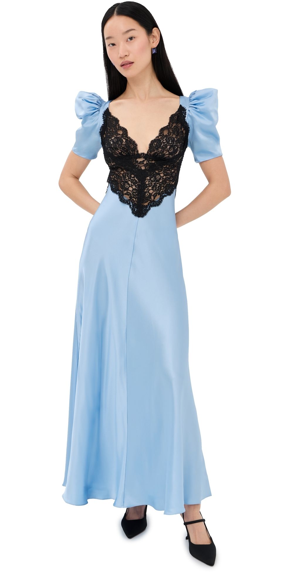 Rodarte Blue Silk Satin Short Sleeve Dress Blue 2