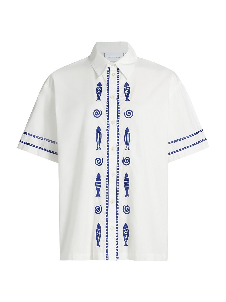 Women's Annette Embroidered Cotton Shirt - Ivory - Size 6
