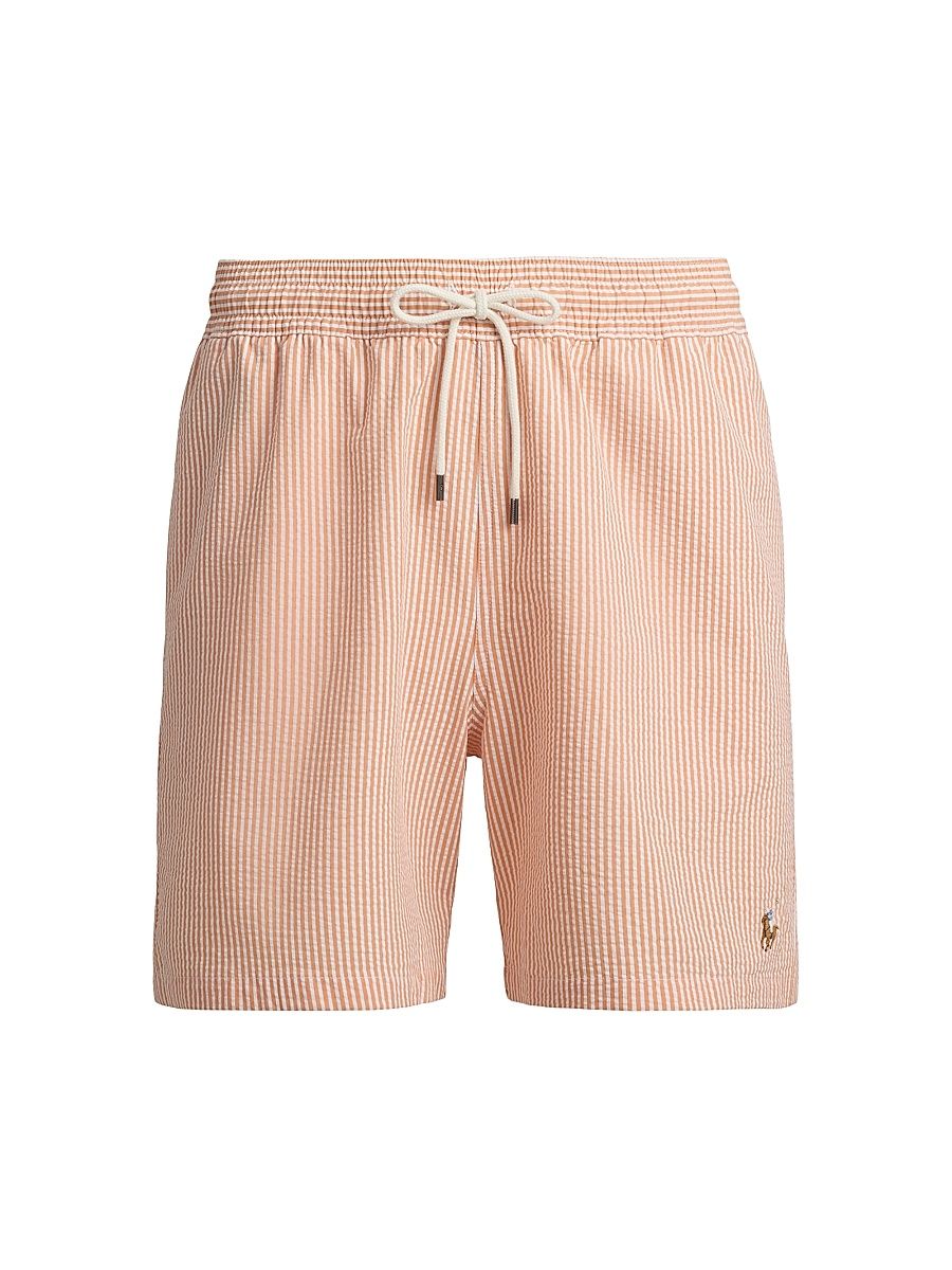 Men's Pinstripe Seersucker Drawstring Swim Trunks - Classic Peach Stripe - Size XL