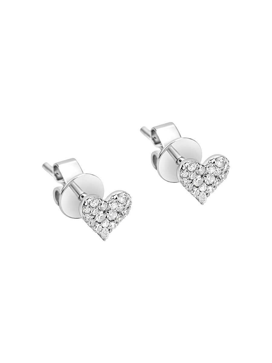 Women's 14K White Gold & 0.15 TCW Diamond Heart Stud Earrings - White Gold