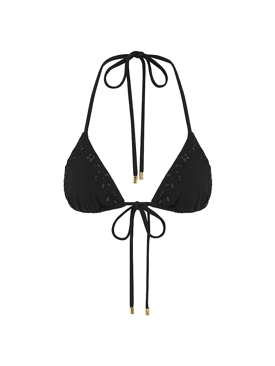 Women's Memoir Embroidered String Triangle Bikini Top - Ebony - Size Large