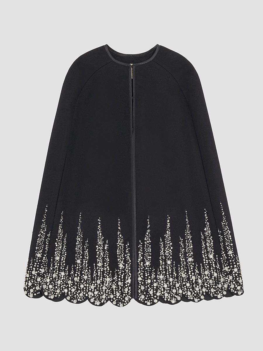 Women's Embroidered Compact Drap Cape - Black Silver - Size 2