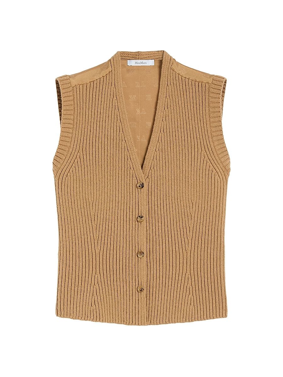 Women's Wool and Cashmere Gilet - Camel - Size XL